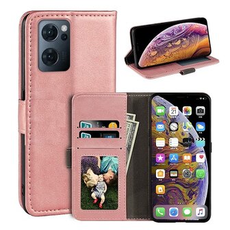 OPPO RENO 7 Hoesje Met Pasjeshouder Bookcase Rose Goud 