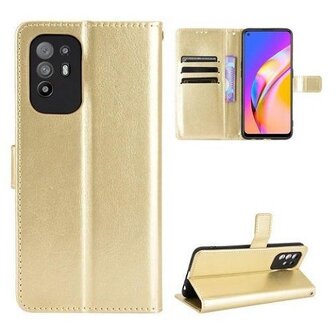 Oppo A94 4G Hoesje Met Pasjeshouder Bookcase Goud