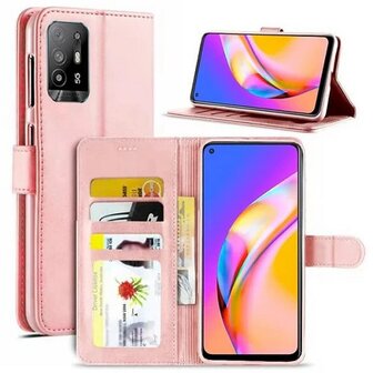 OPPO A94 4G Hoesje Met Pasjeshouder Bookcase Rose Goud