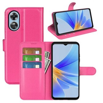 OPPO A78 Hoesje Met Pasjeshouder Bookcase Roze