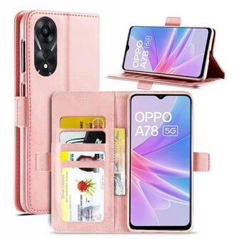 OPPO A78 Hoesje Met Pasjeshouder Bookcase Rose Goud