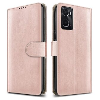 OPPO A76 Hoesje Met Pasjeshouder Bookcase Rose Goud 