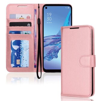 OPPO A53s Hoesje Met Pasjeshouder Bookcase Rose Goud