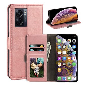 OPPO A57 Hoesje Met Pasjeshouder Bookcase Rose Goud