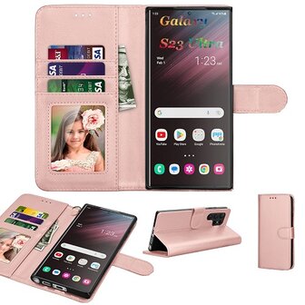 Samsung S23 Ultra Hoesje Met Pasjeshouder Bookcase Rose Goud