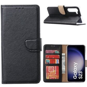 Samsung S23 Hoesje Met Pasjeshouder Bookcase Zwart