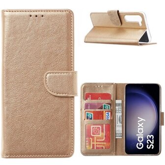 Samsung S23 Hoesje Met Pasjeshouder Bookcase Goud