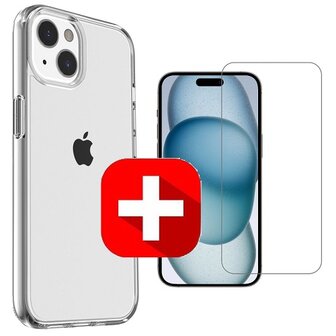 iPhone 15 Plus Hoesje Siliconen Doorzichtig + Screenprotector