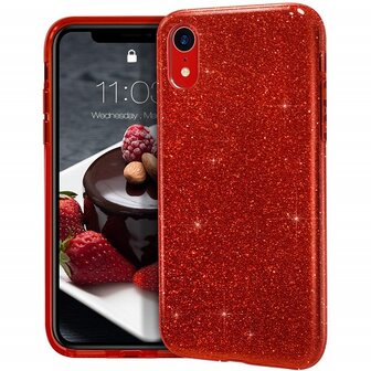 iPhone XR Siliconen Glitter Hoesje Rood